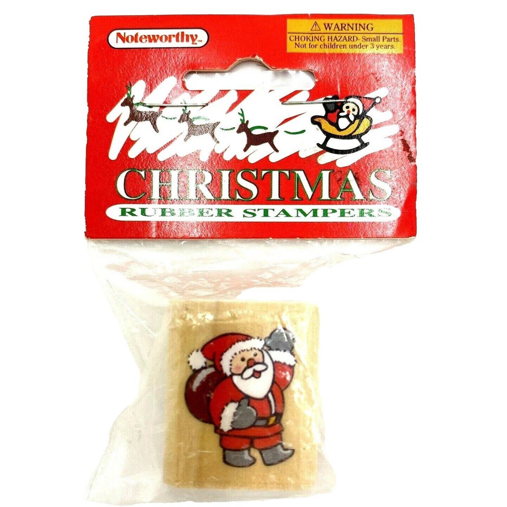 Christmas Santa Rubber Stamp Mounted on Wood Noteworthy - NEW